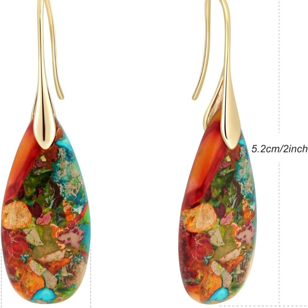 Natural Healing Stone Fishhoop Dangle Drop Earrings Statement Gold silver earrin - Picture 6 of 6